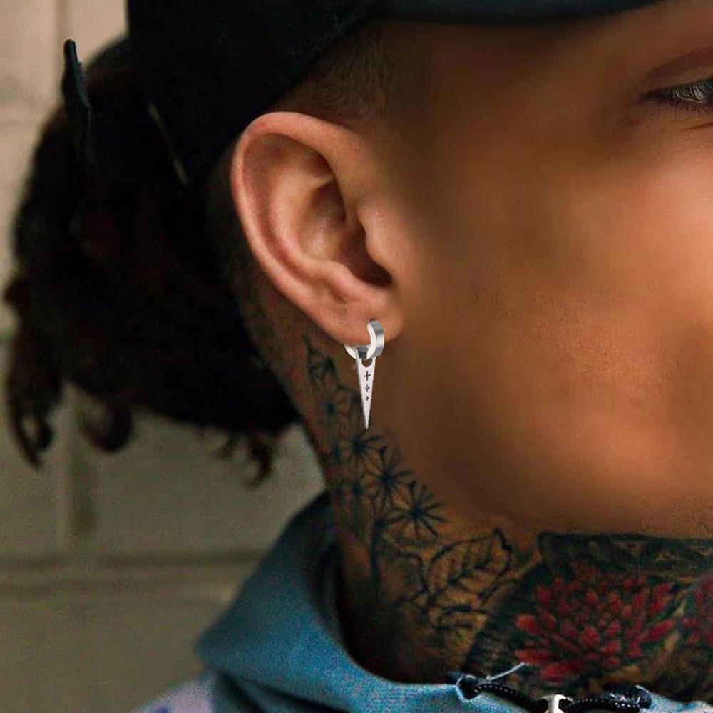 

Triangle Stainless Steel Punk Hollow Korean Hoop Earrings Men Ear Buckle Cross Dangle Earrings серебряный