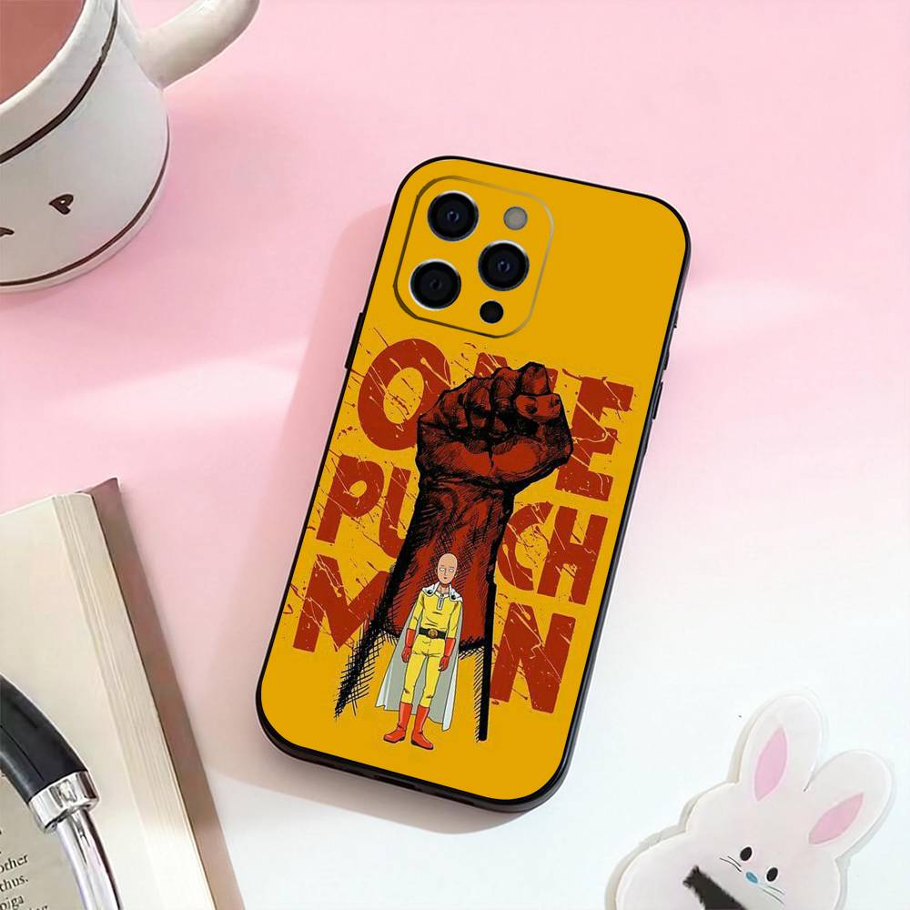 Anime O-One P-Punch Man  Phone Case For iPhone 17,16,15,14,13,12,11 Plus,Pro Max,Soft Silicone Black Cover