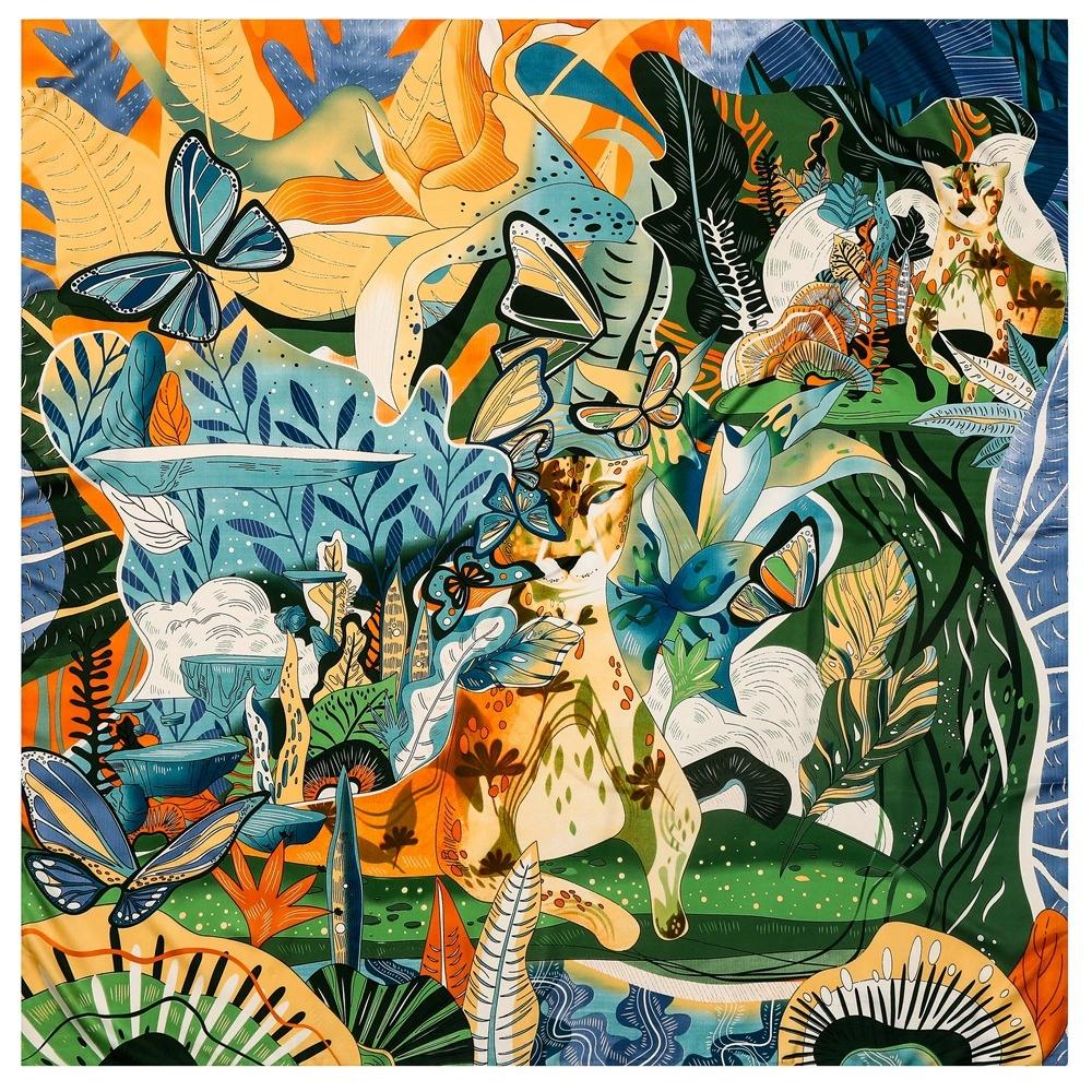 

130*130CM Luxury Brand Big Size Butterfly Print Scarf Women Square Twill Silk Scarves and Shawls 130x130cm