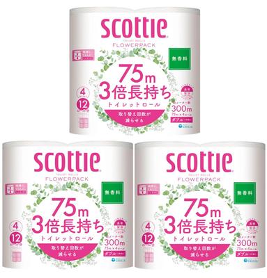 Scotty Flower Pack 3x Longer Lasting Toilet 4 75m Unscented Paper, Rolls, Double, [x3]