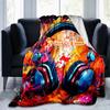 1PC Custom Name Music Headphones Artwork Flannel blankets Patterns Throw Blanket All-Season Soft Gift for Couch, Bed, Camping gifts