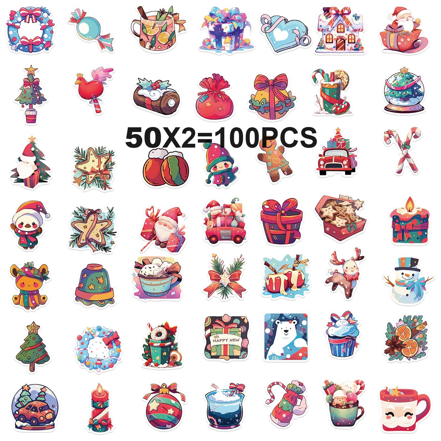 

100PCS Christmas Waterproof Stickers for Guitar Notebook Luggage DIY Fun Party Gift Decoration Stationery