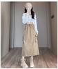 Women's High Waist A-Line Midi Skirt - Retro Workwear with Slit & Drawstring for Petite Figures, Spring & Autumn.
