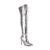 Fashion Women's New Fashionable Nightclub Style Pointed High Heel Large Sequin Lace up Boots High Leg Over Knee Long Boots