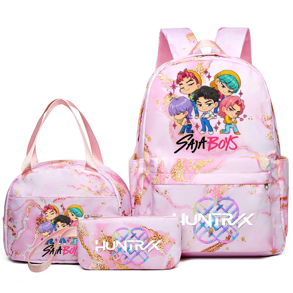 3Pcs/set Anime Cartoon Kpop Printed Backpack with Handbag Pencil Case for Teenager Student Girl Boy Bookbag Schoolbag Women Large Capacity Travel Bag
