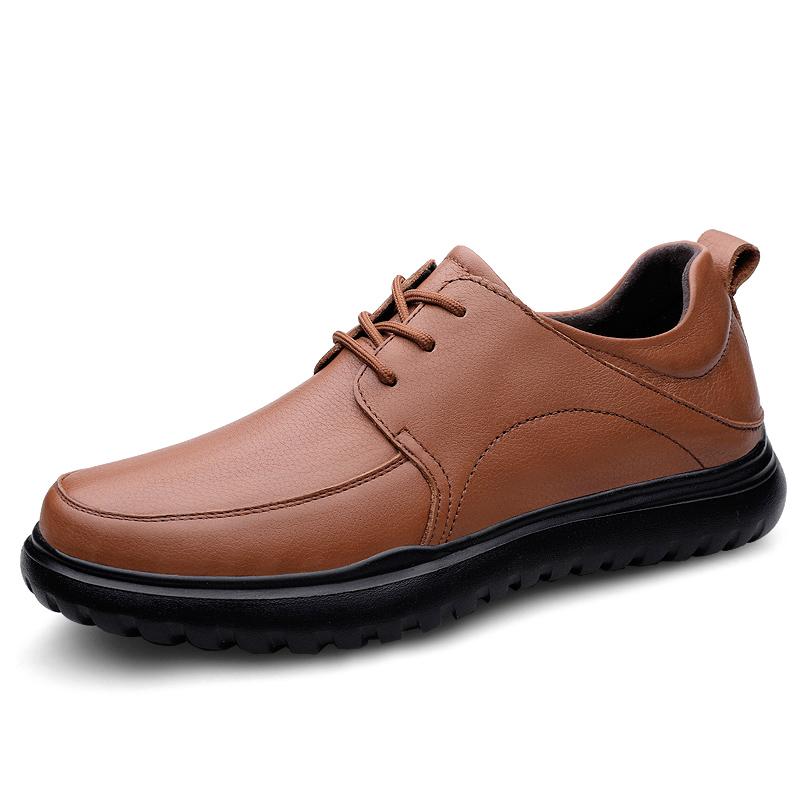 Fashion Fashion Mens Casual Flats Outdoor Man Solid Color Walking Shoes Lace-Up Versatile Business Shoes Genuine Leather Men's Sneakers