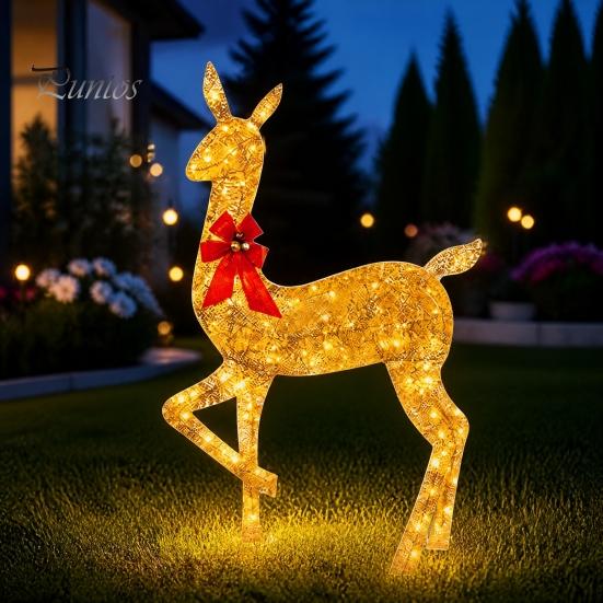 Prismatic Reindeer Figures for Christmas Acrylic Light, 2D Glowing Ornament with LED String Light-up Holiday Decorations Home Garden, Festive