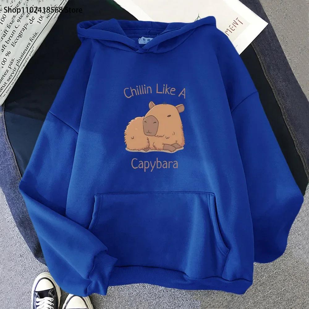 Capybara Hoodies Chilin Like A Sweatshirts Women Long Sleeves Tops Women Clothing Clothes Kawaii Animal Graphic