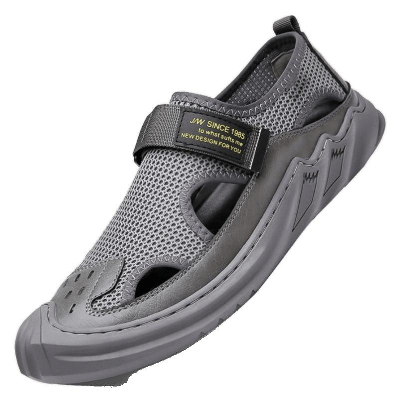 Mesh breathable bag head sandals men's breathable one-pedal hollow beach shoes mesh Velcro casual shoes