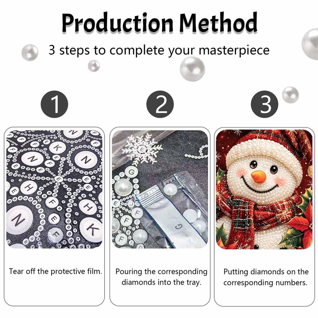 Christmas Pearl Painting Art Painting Kit Snowman with Red Scarf and Holly Handmade Diy Home Decoration Painting