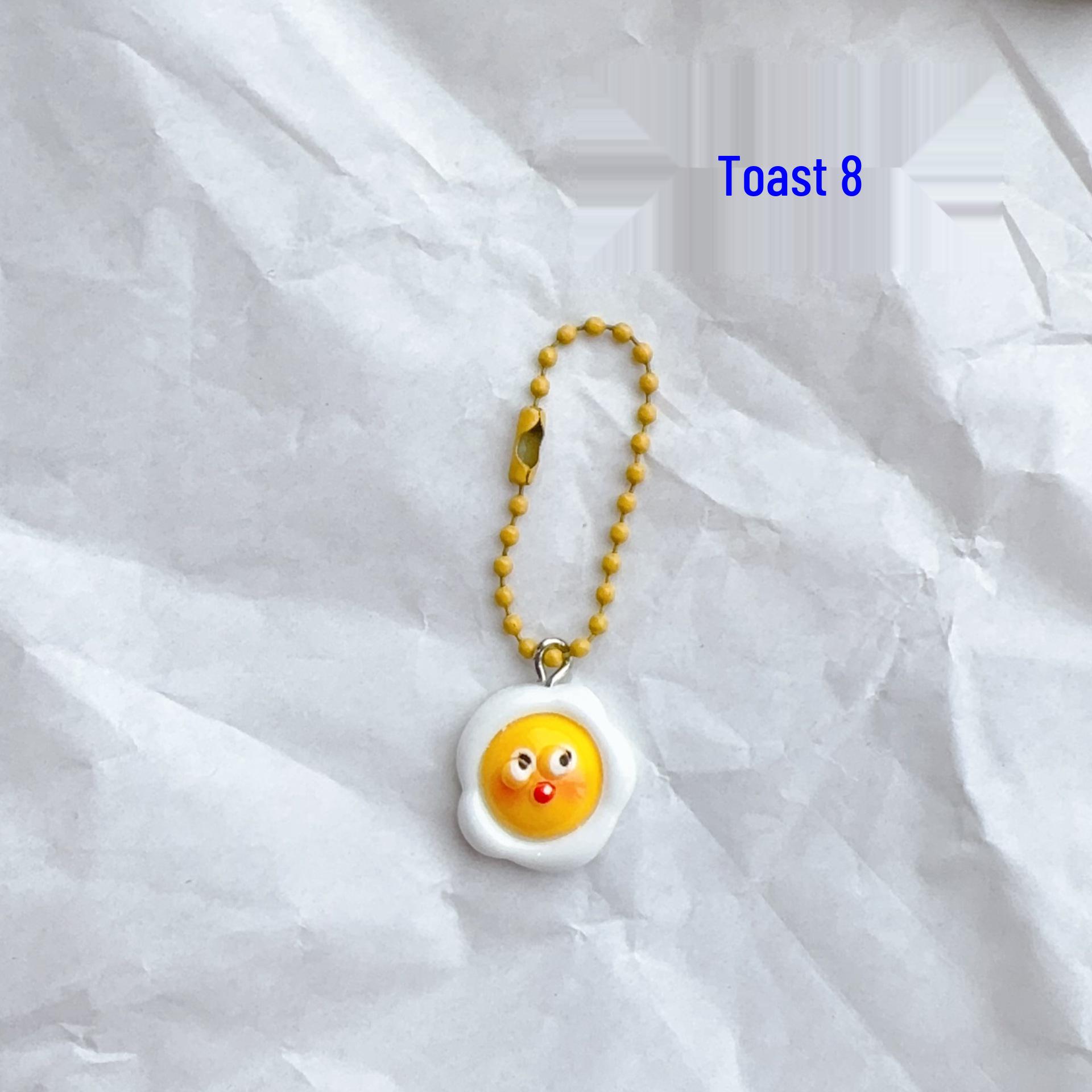 

Cartoon Food Keychain Set: Bread, Fried Egg, Hamburger, Pizza, and French Fries for DIY Jewelry or Gifts