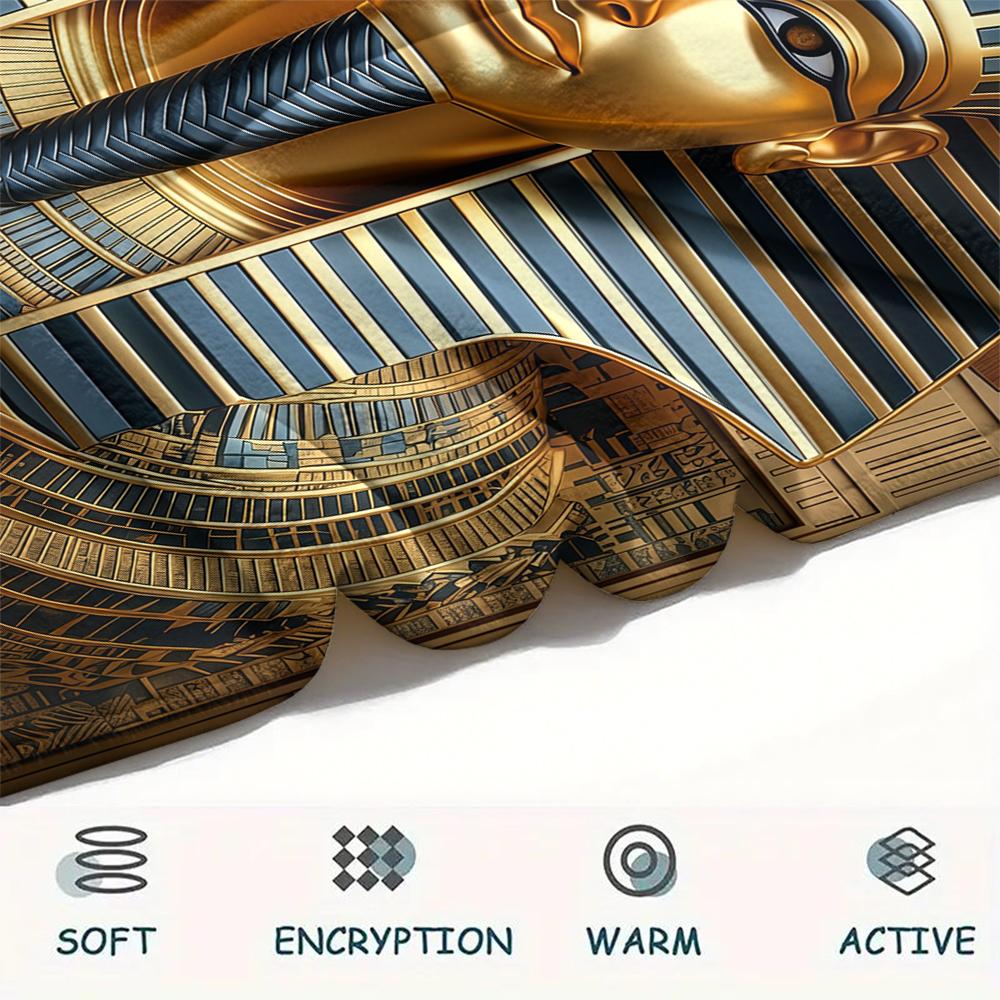 1PC Custom Name Golden Egyptian Pharaoh Patterned Flannel Blanket Suitable For All Seasons for Home Decor Warmth and Comfort Gifts Holiday Present_lx