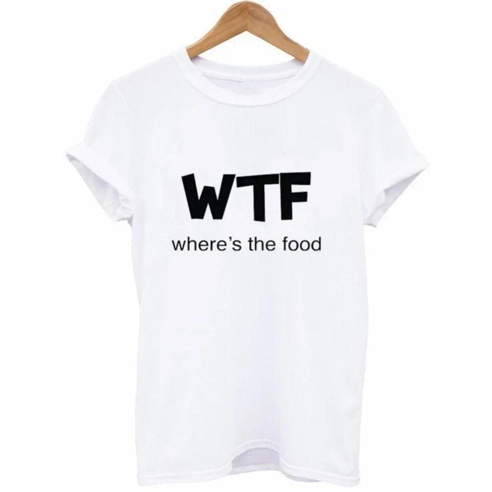 WTF Where's Food letter printed T-shirt women's short sleeved round neck T-shirt women's summer fashion T-shirt top