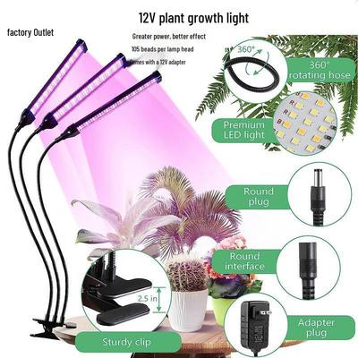 LED Plant Grow Light: 12V Clip-On Full Spectrum with Dimming & Timing for Seedling Sunlight Imitation