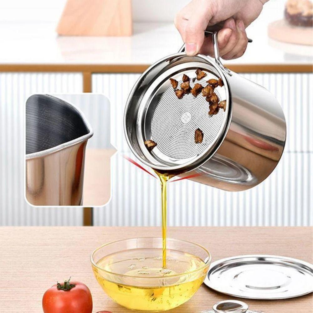 Large Capacity Oil Filtering Pot BPA-Free Stainless Steel Strainer  Household