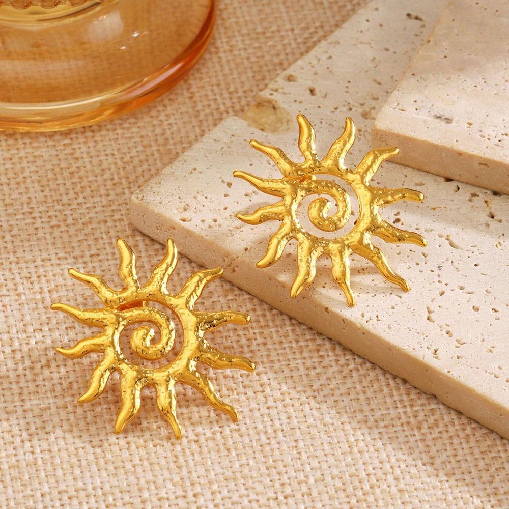 Stylish Sunflower Eye Stud Earrings - Imitation Silver, Versatile Women's Fashion Jewelry for Christmas