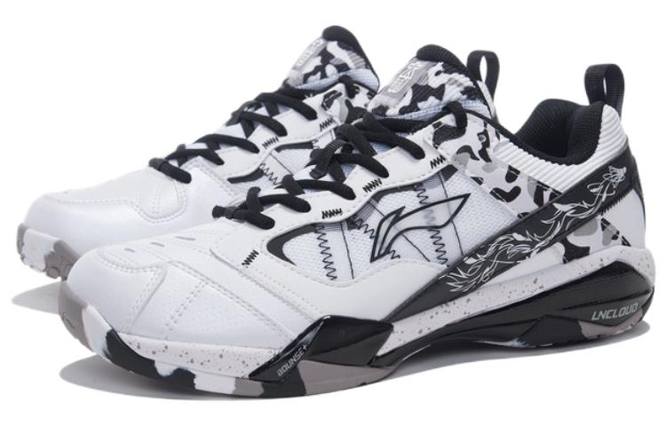 Li Ning Professional Cushioning Abrasion Resistant Support Rebound Low top Badminton Shoes Unisex White Black AYAR015-1