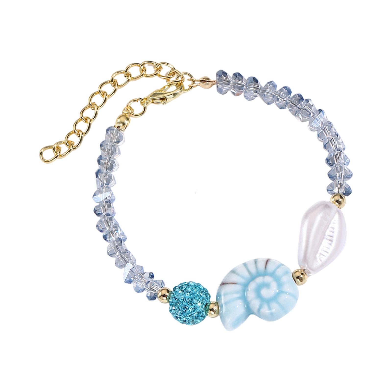 

Браслет ручной работы из керамики с морской звездой и улиткой, украшенный сладкими кристаллами, регулируемой длины для женщин и девушек B