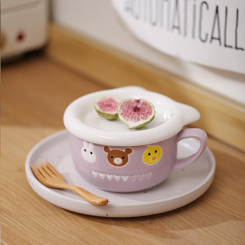 ins wind with lid bear mug, large capacity ceramic water cup gift children's breakfast milk cup