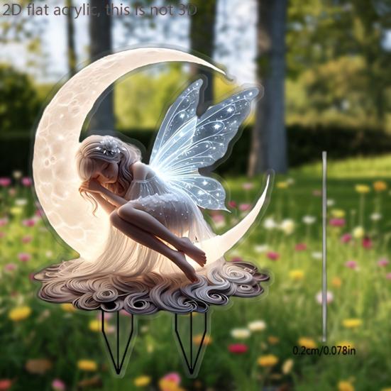 Acrylic Moon Fairy Garden Stake Decoration Weather-proof Outdoor Yard Lawn Patio Pathway Waning Moon Elf Stake Stick Ornament