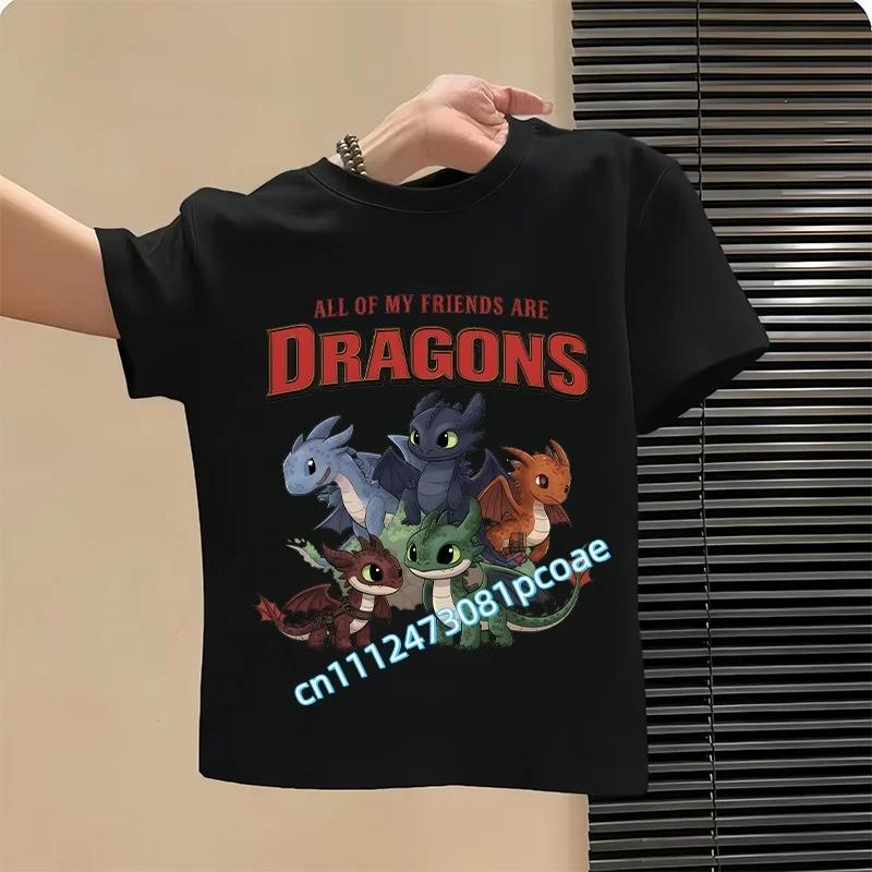 Dragon Tamer Summer Tshirt Boys Sports Shirt Girls Casual Top Cartoon Print Childrens Pure Cotton Short Sleeve Shirt