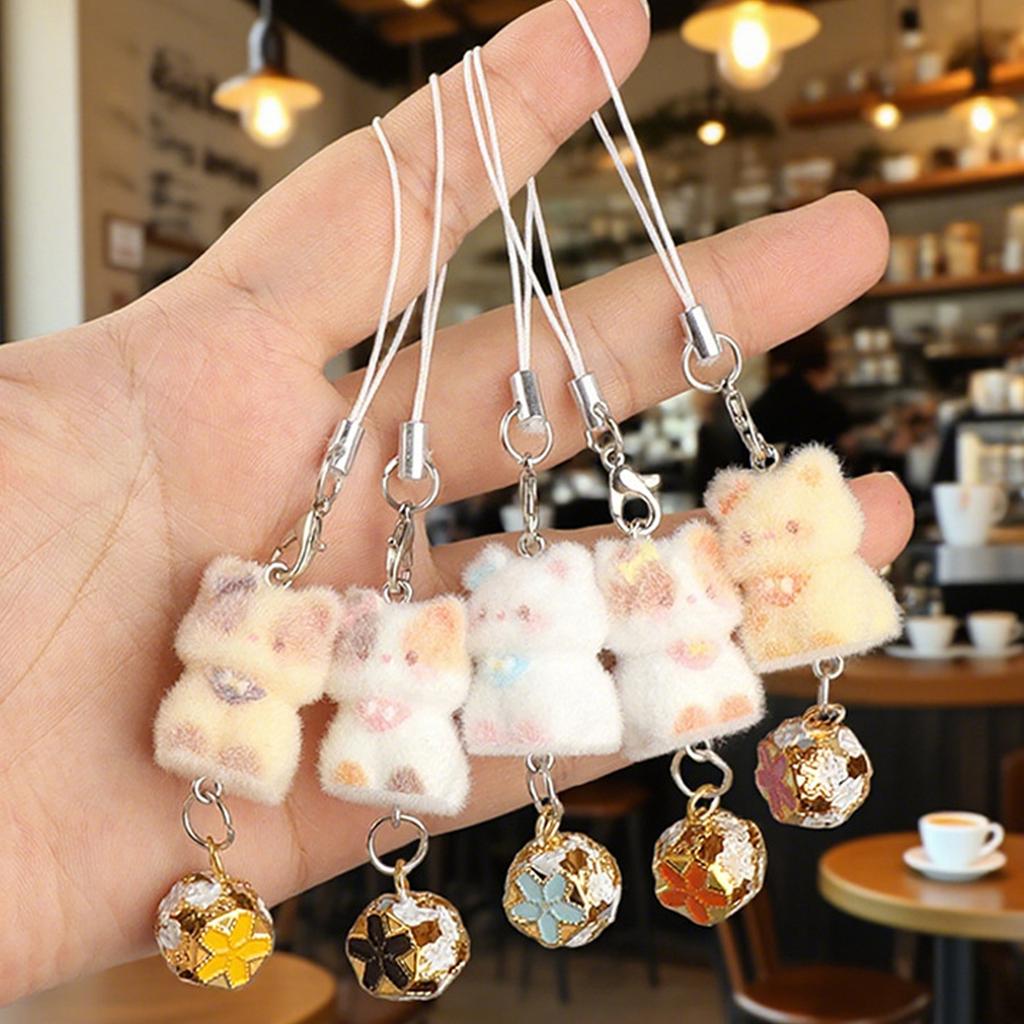 Stylish Cats Shaped Key Holder Flocking Flocking Phone Charm Portable Designs for Fashionable Lifestyle