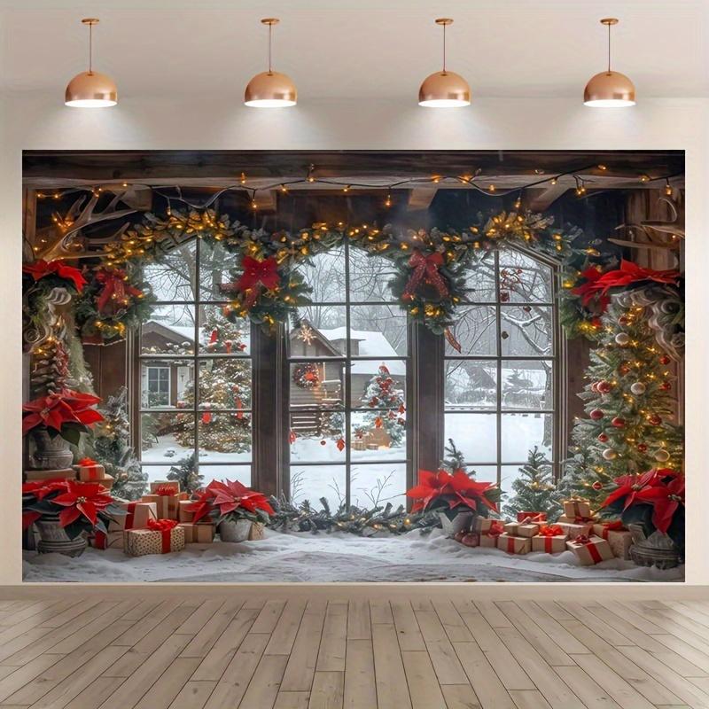 One piece of Christmas polyester background fabric with Christmas tree elements suitable for living room and outdoor decoration