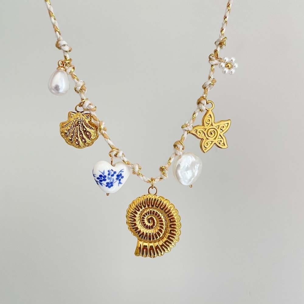 Movable Woven Rope Collarbone Chain Ocean Style Mini Metal Sun Necklace  Kids