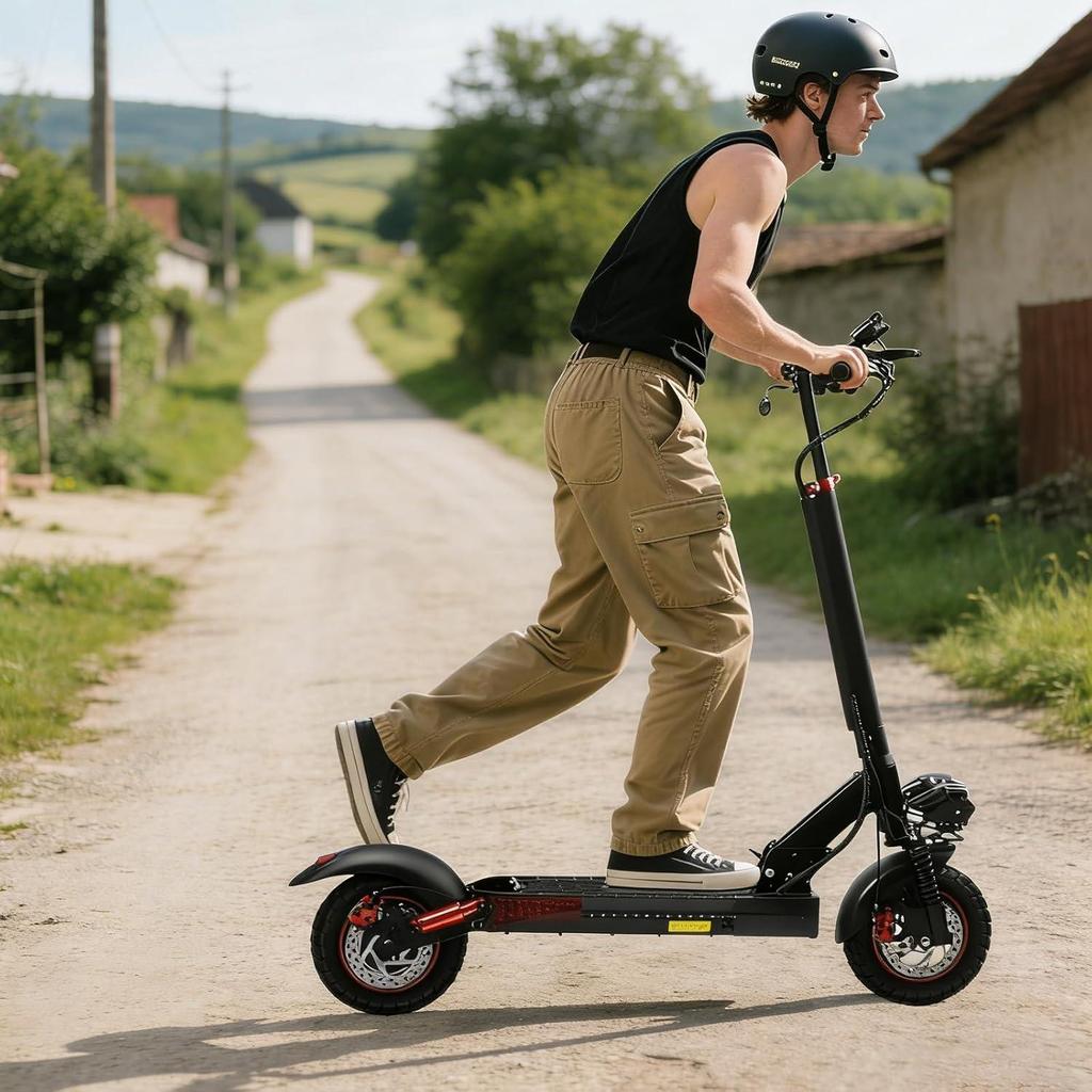 Foldable Adult Electric Scooter with Seat 48V15AH Up to 55KM Range,10" All-Terrain Tire IP54 Dual Disc Brake Cruise Control