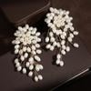 Vintage Imitation Pearls Flower Earrings for Women Luxury Handmade Beading Tassels Long Earring Bridal Wedding Party Jewelry