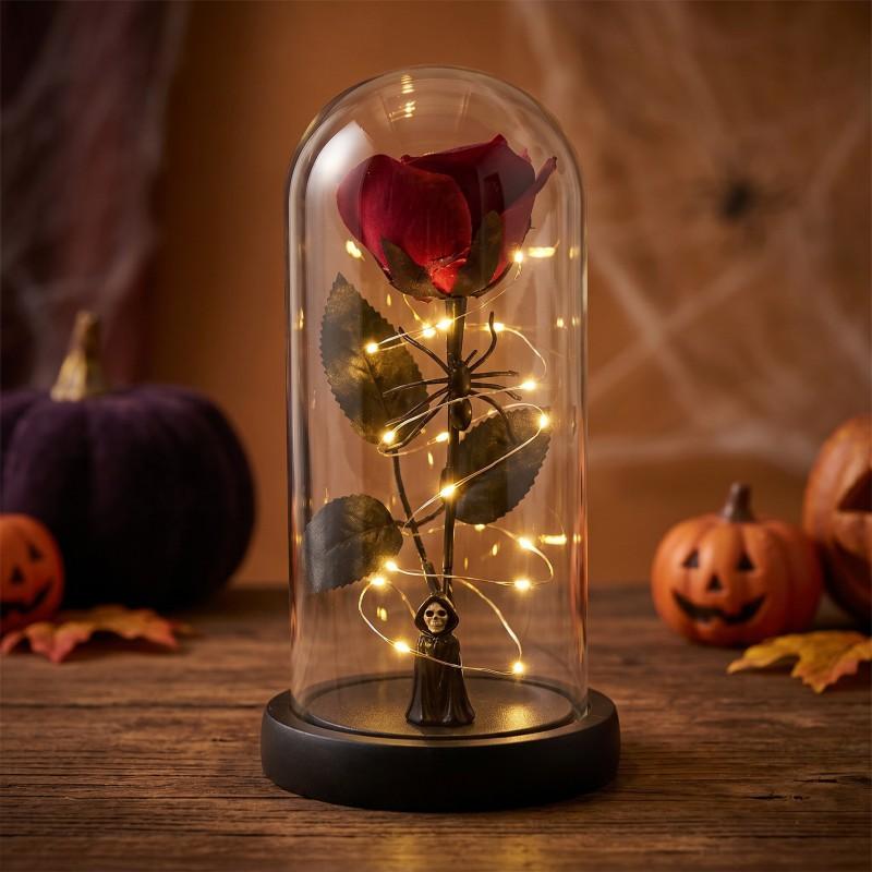 Halloween Decorative Preserved Flower Glass Dome With Black Rose Skull Ghost King Pumpkin Party Gift