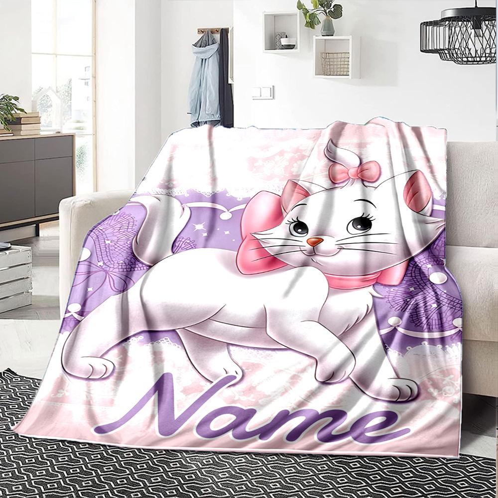 Custom Name Adorable Aristocats Art Flannel Blanket for Super Soft Cute Comfort Blanket for Travel Bedding Couch Sofa Blanket