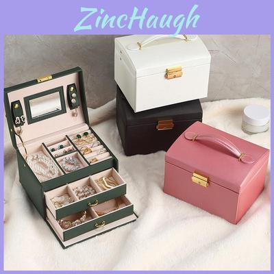Leather Jewelry Box With Lock And Mirror For Gift Jewelry Storage
