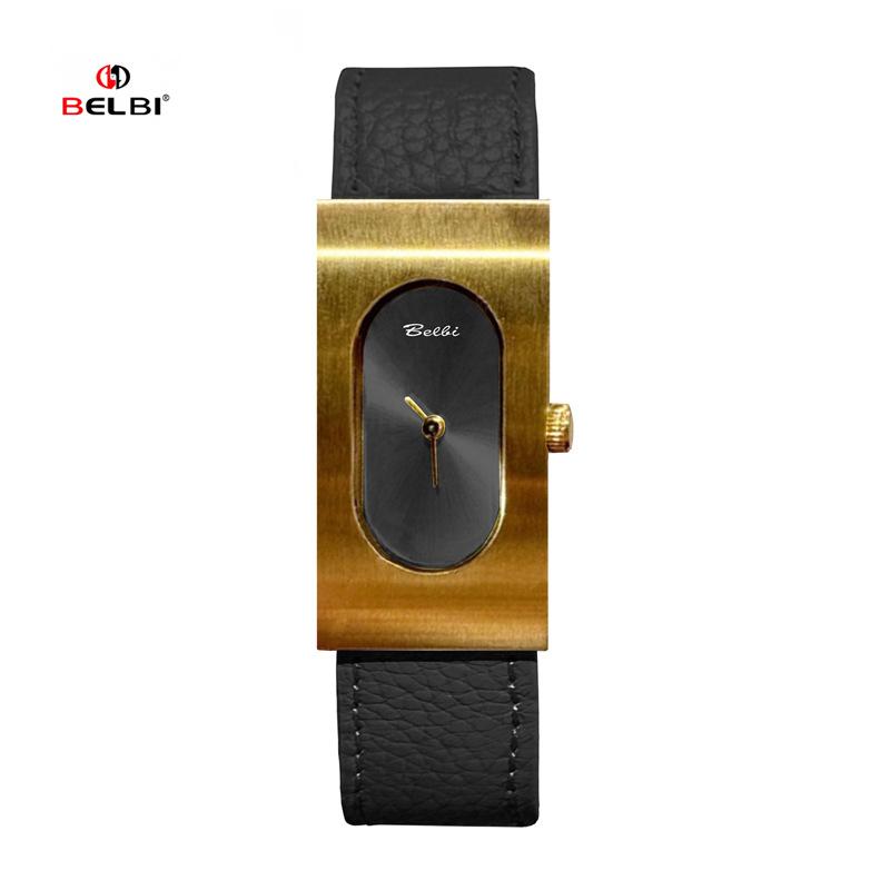 BELBI Reloj de Cuarzo Retro para Mujer con Caja Larga Correa de Cuero Genuino Esfera Oval Minimalista Caja Rectangular Delgada Elegante Reloj de Pulsera para Vestir Regalo Para Mujeres