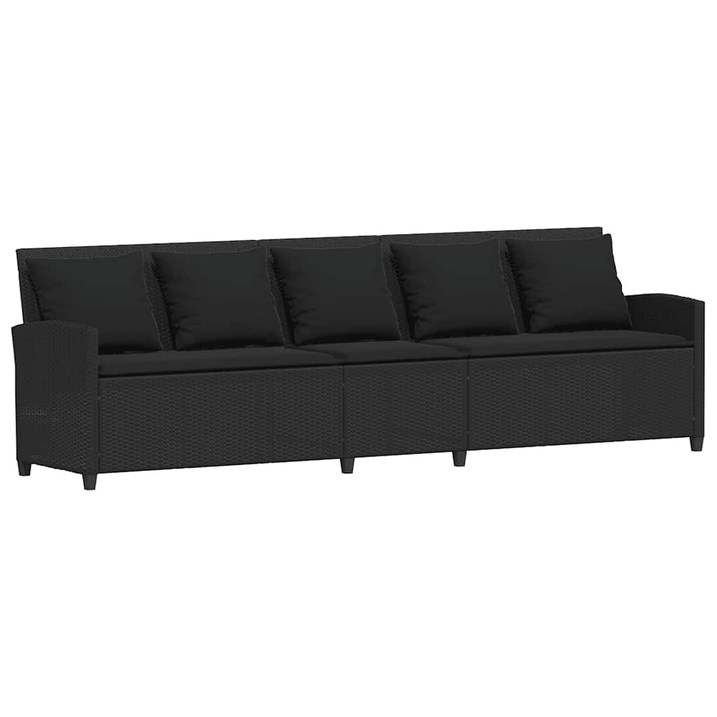 Garden Sofa with Cushions Black Poly Rattan