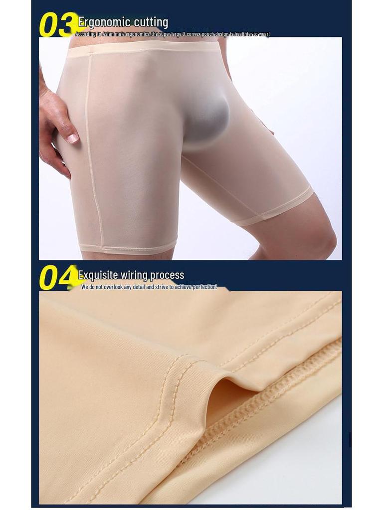 Ice Silk Men's Boxer Briefs - Solid Color Transparent Underwear