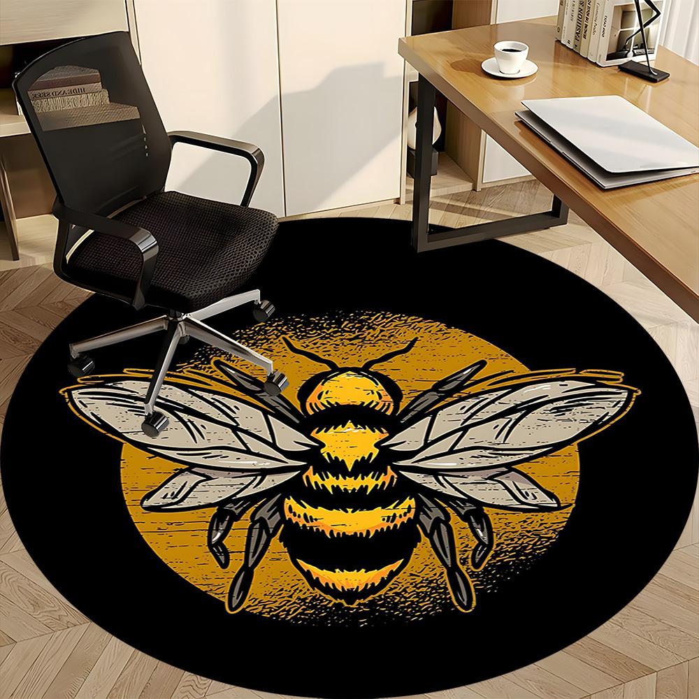 1pc Bee Honey Office Round Area Rug, Mat Suitable For Office, Under Office Chairs Bedroom Living Room Home Decor, Room Deco
