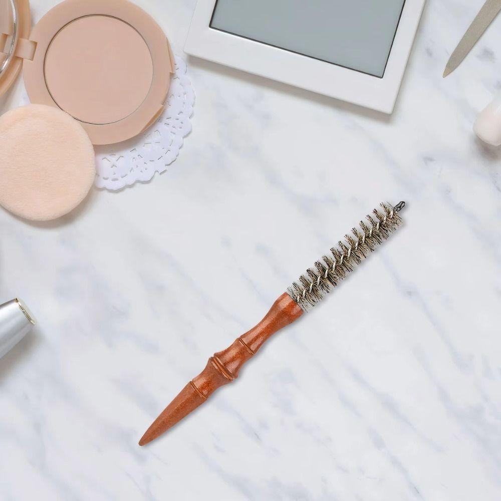 Antistatic Properties Mini Curling Comb Solid Wood Handle Hair Rolling Brush  Scalp Massage