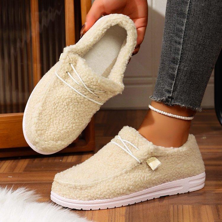 England Style Women's Large Size Plush Fall and Winter Warm Lightweight Comfortable Non-slip Mountaineering Leisure Sports Shoes