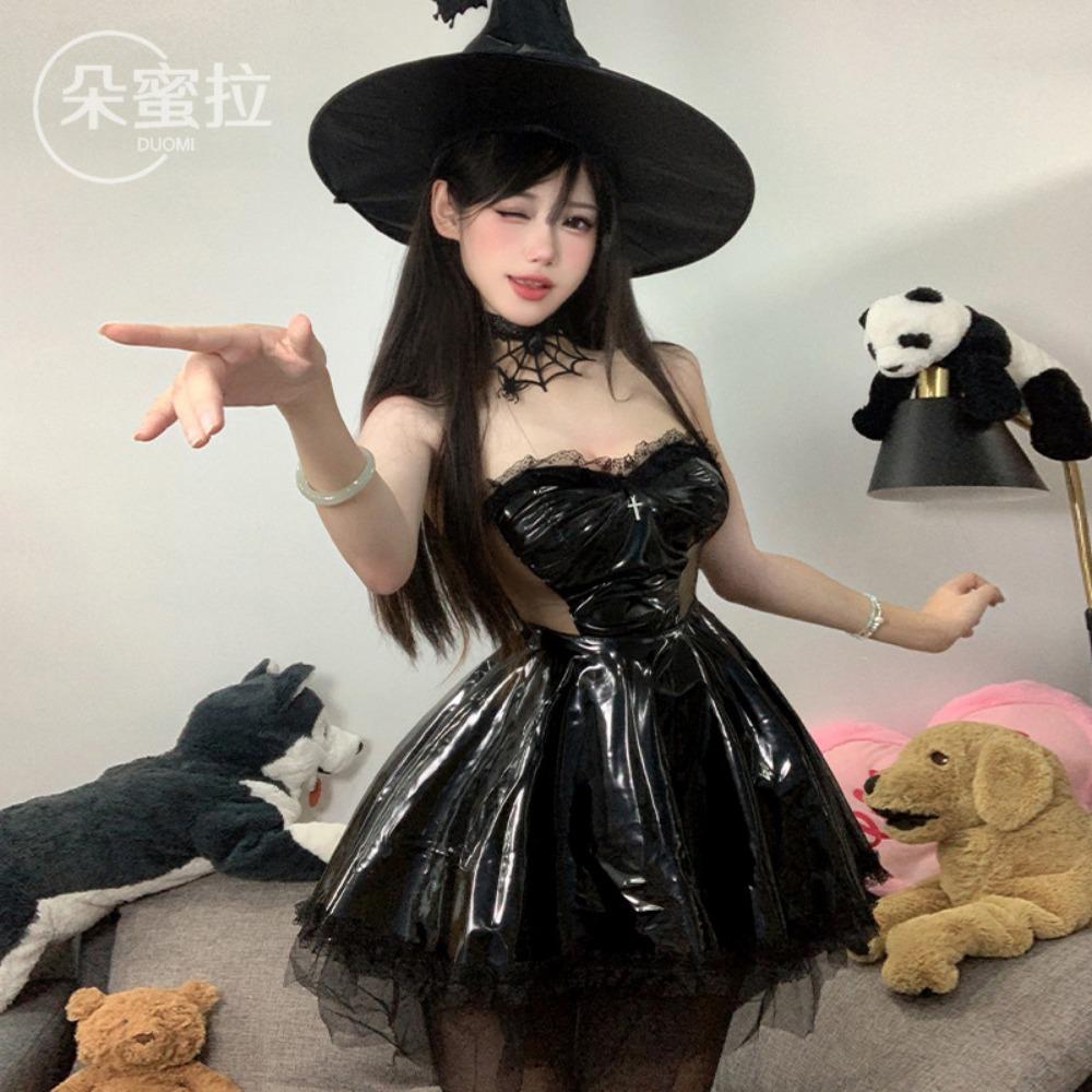 Domila Halloween Dark Night Patent Leather Cosplay Witch Suit Sex Sexy Underwear Premium Sex Clothes