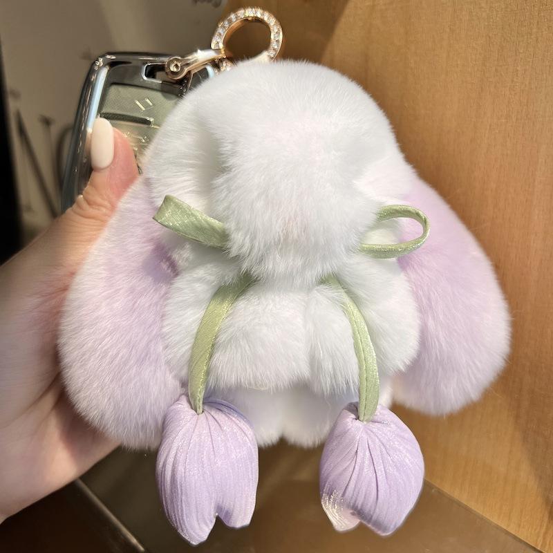 Cute Rex Rabbit Hair Bunny Keychain Pendant Mini Plush Doll Dead Rabbit School Bag Pendant Gift