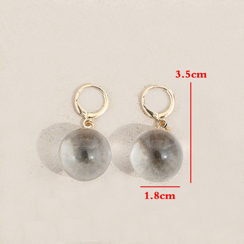 Simple Fashion Gold Color Spherical Glass Dangle Earrings for Women Accessories
