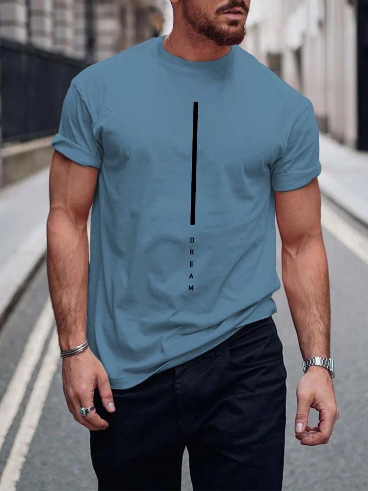 Sommer Herren Einfaches T-Shirt mit Buchstabenmuster Aufdruck Lässiges Sportliches Lockeres Rundhals Oberteil City Time Täglich Vielseitig Kurzärmelige Kleidung