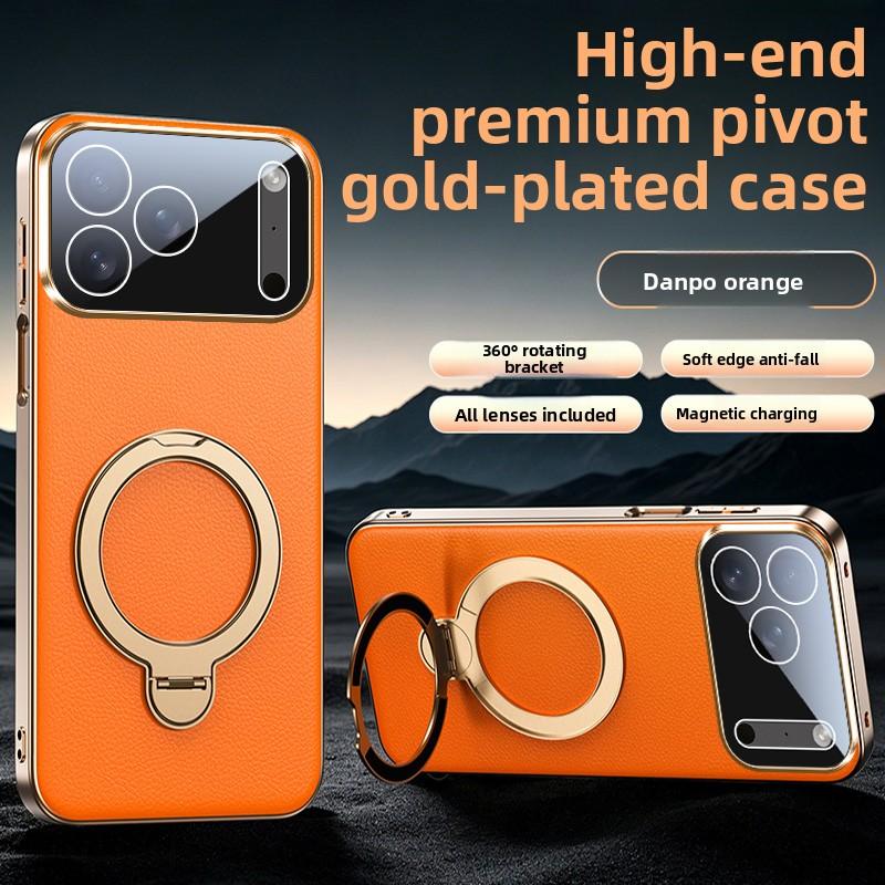 Luxury Business 360 Rotating Magnetic Leather Case for iPhone 17 Pro Max 16 15 14 13 for Magsafe Shockproof Skin Feel Slim Cover
