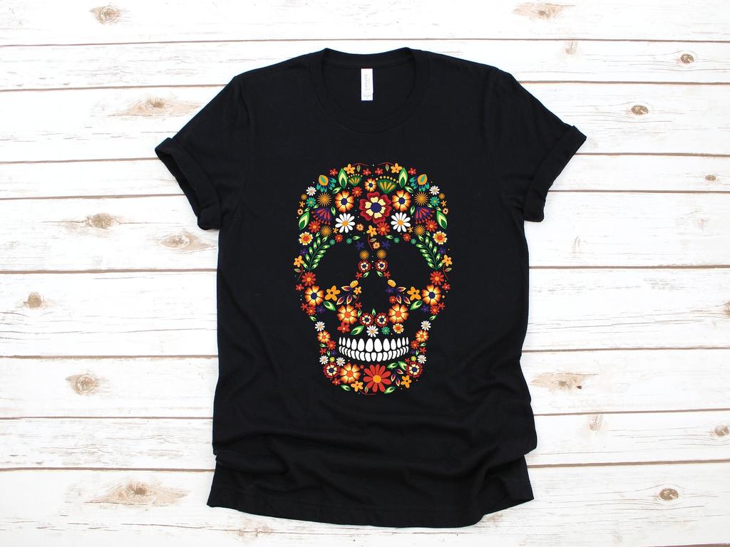 Flower Sugar Skull Shirt, Skulls T-Shirt, Sugar Skull Cinco De MayoT-shirt, Gothic Skull Day of the Dead T-shirt, T-shirt, Tank Top