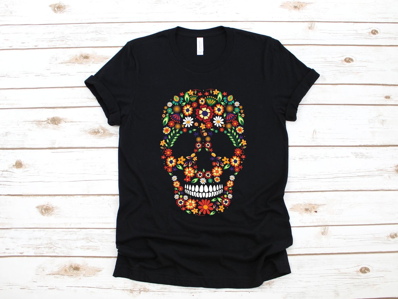 Flower Sugar Skull Shirt, Skulls T-Shirt, Sugar Skull Cinco De MayoT-shirt, Gothic Skull Day of the Dead T-shirt, T-shirt, Tank Top 3XL