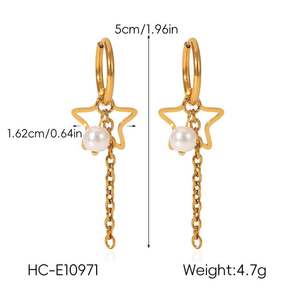 50/2000 French Vintage Star Earrings, Fashionable Versatile Pearl Tassel Studs, Titanium Steel Drop Earrings