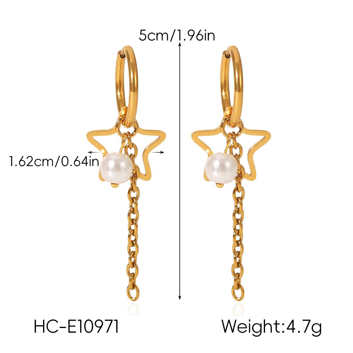 

50/2000 French vintage star earrings, fashionable versatile pearl tassel studs, titanium steel drop earrings