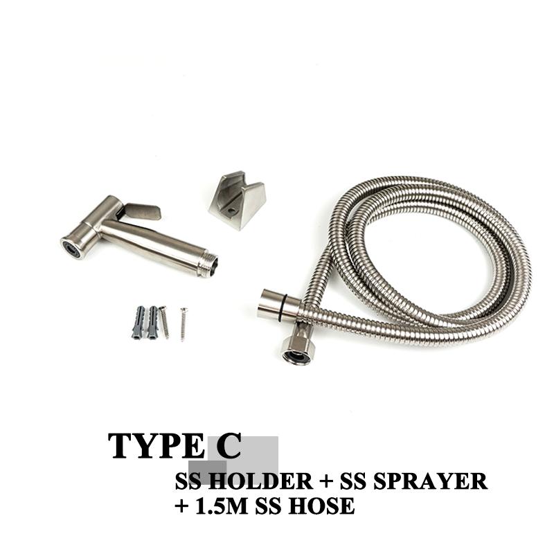 Stainless Steel Brushed Handheld Toilet Bidet Sprayer Kit Hand Bidet Shattaf for Bathroom Hand Shower Sprayer Head Self Cleaning
