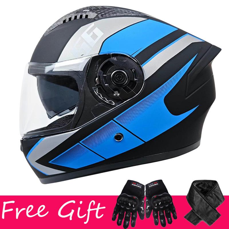 Gloves + Scarf, Double Lens Full-coverage Helmet for Men and Women Riding Four-season Safety Helmet